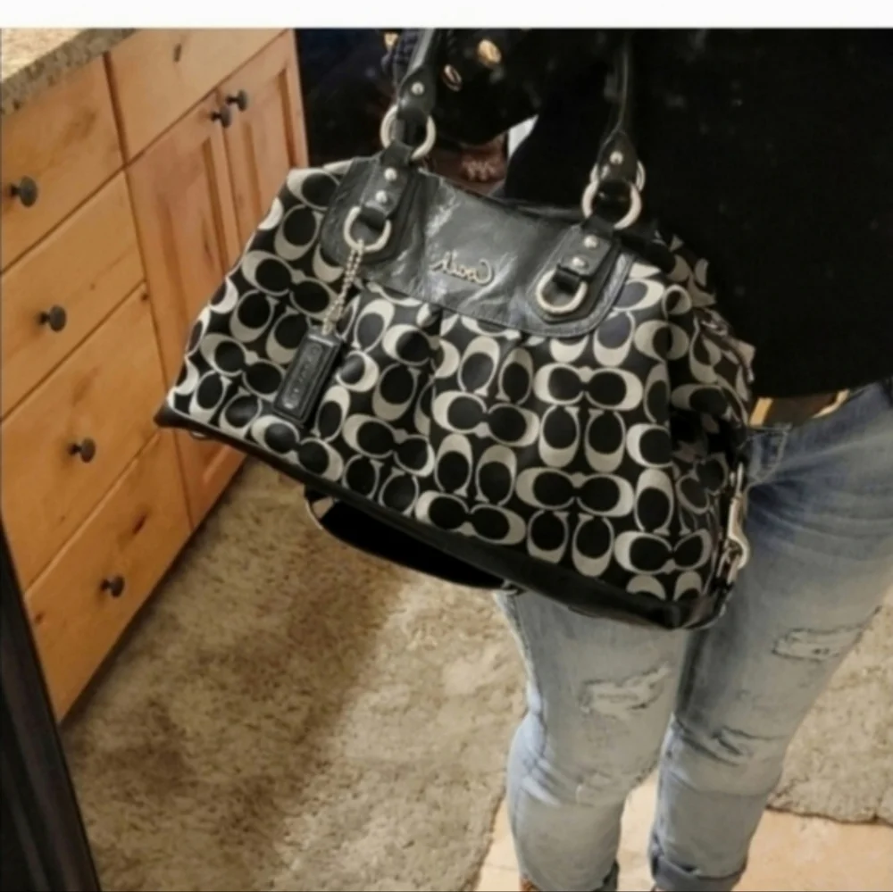 Coach Black and Gray Signature Satchel
